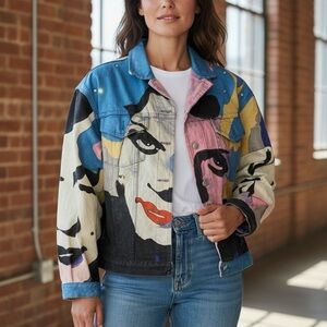 Hand paint Women's Jacket with Artistic Print Unisex one of a kind Ptp 26